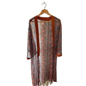Boho Floral Patterned kimono with Orange Accents
